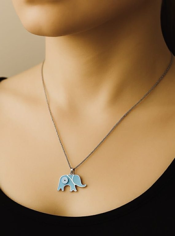 ✨ UShine.gr: Ατσάλινο κολιέ γαλάζιο ελεφαντάκι με ματάκι No 1318