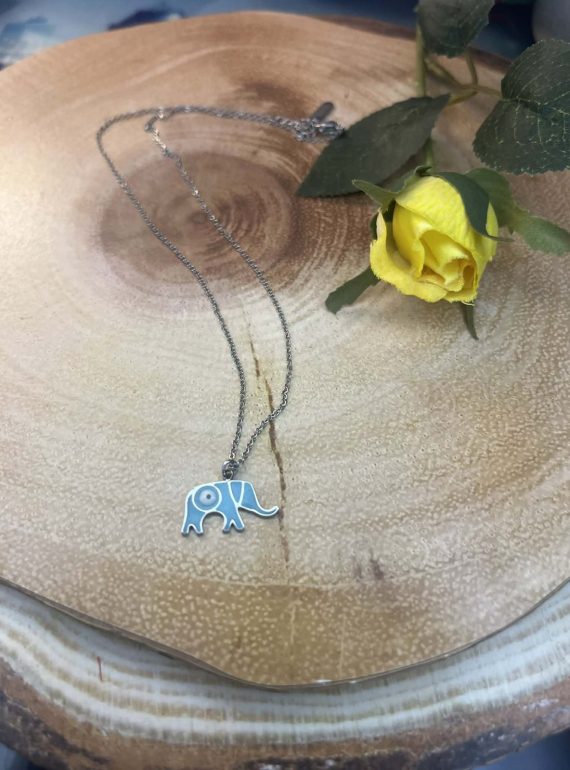 ✨ UShine.gr: Ατσάλινο κολιέ γαλάζιο ελεφαντάκι με ματάκι No 1318