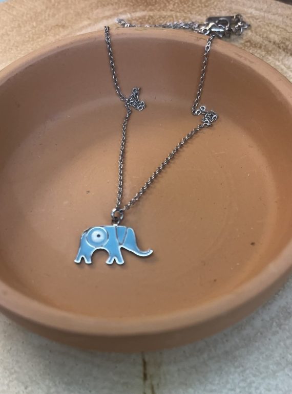 ✨ UShine.gr: Ατσάλινο κολιέ γαλάζιο ελεφαντάκι με ματάκι No 1318