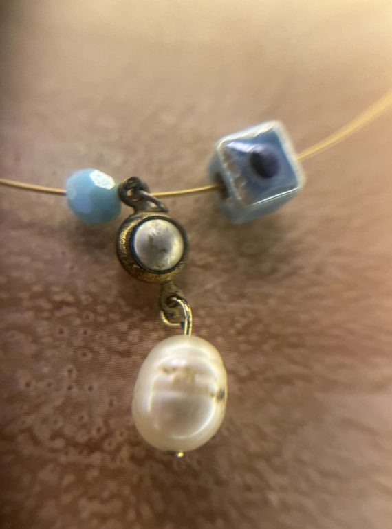 ✨ UShine.gr: Ατσάλινο κολιέ με μαργαριτάρι & τιρκουάζ λεπτομέρειες No 1319