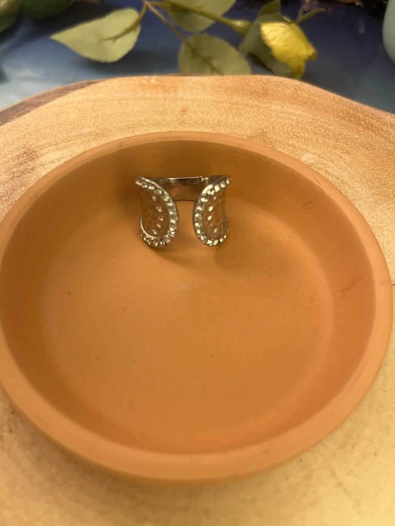 ✨ UShine.gr: Ατσάλινο Δαχτυλίδι Double Leaf με Κρύσταλλα (Ασημί) No 1321