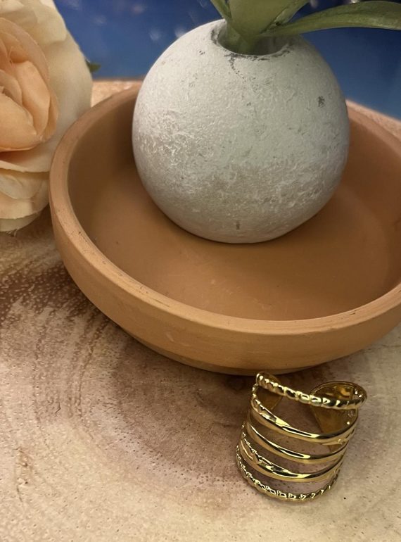 ✨ UShine.gr: Ατσάλινο Δαχτυλίδι Πολύσειρο Cuff σε Χρυσό Τόνο No 1322