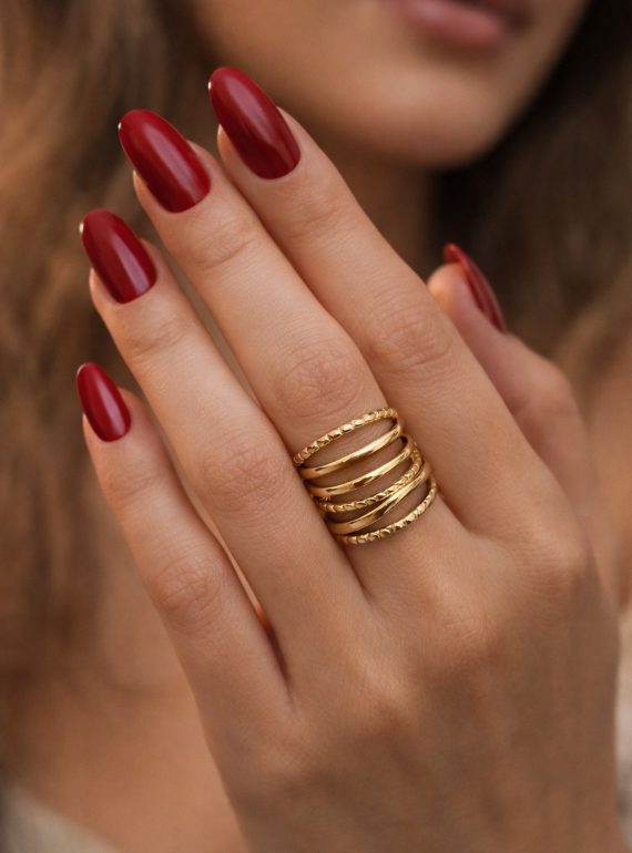 ✨ UShine.gr: Ατσάλινο Δαχτυλίδι Πολύσειρο Cuff σε Χρυσό Τόνο No 1322