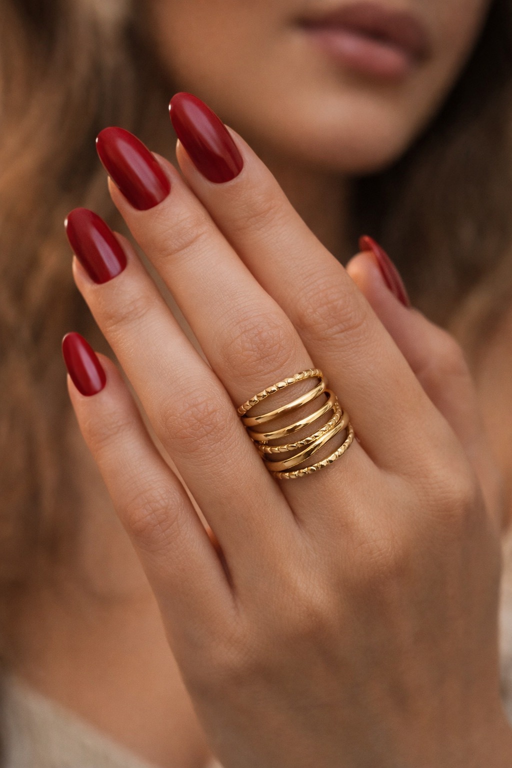 ✨ UShine.gr: Ατσάλινο Δαχτυλίδι Πολύσειρο Cuff σε Χρυσό Τόνο No 1322