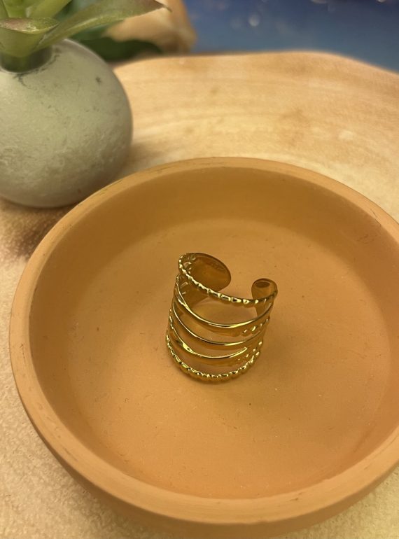 ✨ UShine.gr: Ατσάλινο Δαχτυλίδι Πολύσειρο Cuff σε Χρυσό Τόνο No 1322