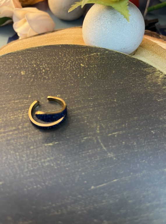 ✨ UShine.gr: Ατσάλινο wrap δαχτυλίδι με μπλε κρύσταλλα (ροζ-χρυσό) No 1327