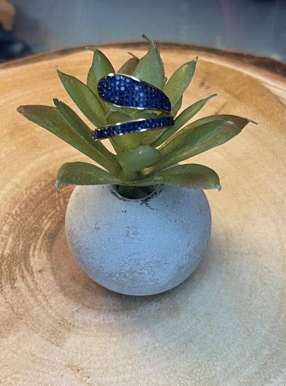 ✨ UShine.gr: Ατσάλινο wrap δαχτυλίδι με μπλε κρύσταλλα (ροζ-χρυσό) No 1327