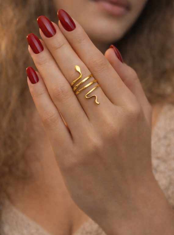 ✨ UShine.gr: Ατσάλινο Δαχτυλίδι Φίδι (χρυσό) No 1328