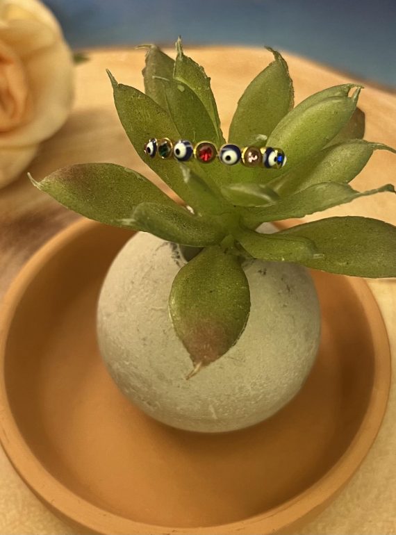 ✨ UShine.gr: Ατσάλινο δαχτυλίδι Evil Eye με πολύχρωμα κρυσταλλάκια (ροζ-χρυσό) No 1329