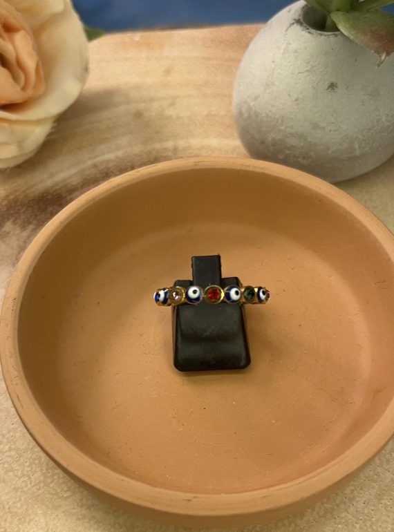 ✨ UShine.gr: Ατσάλινο δαχτυλίδι Evil Eye με πολύχρωμα κρυσταλλάκια (ροζ-χρυσό) No 1329