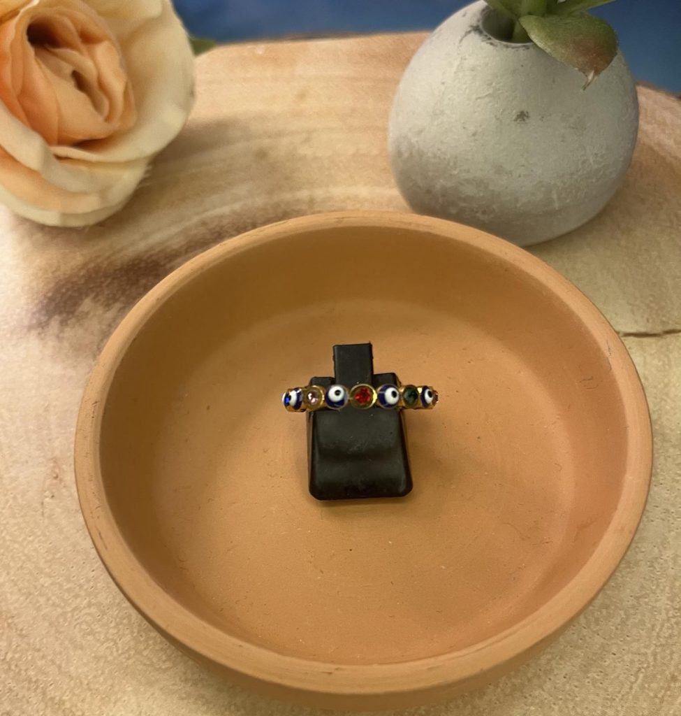 ✨ UShine.gr: Ατσάλινο δαχτυλίδι Evil Eye με πολύχρωμα κρυσταλλάκια (ροζ-χρυσό) No 1329