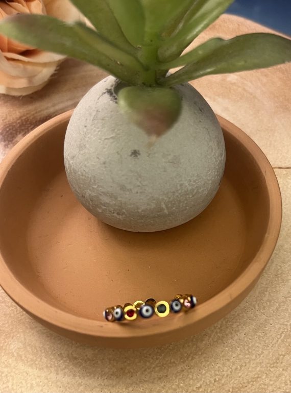 ✨ UShine.gr: Ατσάλινο δαχτυλίδι Evil Eye με πολύχρωμα κρυσταλλάκια (ροζ-χρυσό) No 1329