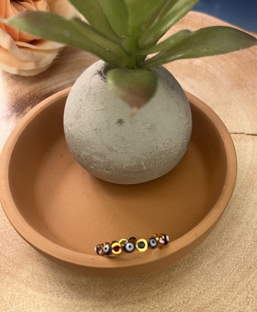 ✨ UShine.gr: Ατσάλινο δαχτυλίδι Evil Eye με πολύχρωμα κρυσταλλάκια (ροζ-χρυσό) No 1329