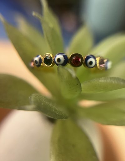 ✨ UShine.gr: Ατσάλινο δαχτυλίδι Evil Eye με πολύχρωμα κρυσταλλάκια (ροζ-χρυσό) No 1329