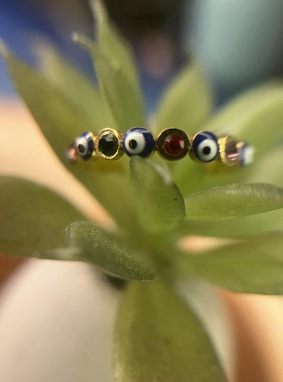 ✨ UShine.gr: Ατσάλινο δαχτυλίδι Evil Eye με πολύχρωμα κρυσταλλάκια (ροζ-χρυσό) No 1329