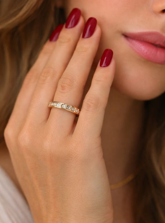 ✨ UShine.gr: Ατσάλινο Δαχτυλίδι Eternity με Baguette Κρυστάλλους (Χρυσό) No 1330