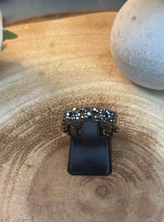 ✨ UShine.gr: Ατσάλινο statement δαχτυλίδι με μαύρες πέτρες ζιργκόν (ροζ-χρυσό) No 1332