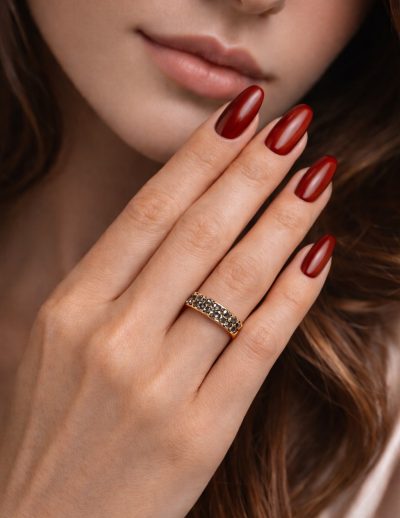 ✨ UShine.gr: Ατσάλινο statement δαχτυλίδι με μαύρες πέτρες ζιργκόν (ροζ-χρυσό) No 1332