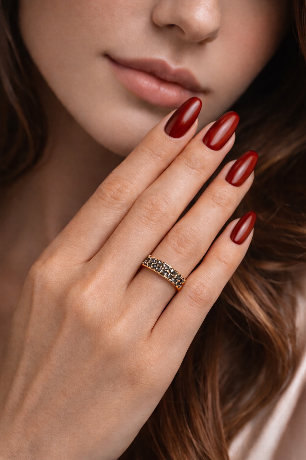 ✨ UShine.gr: Ατσάλινο statement δαχτυλίδι με μαύρες πέτρες ζιργκόν (ροζ-χρυσό) No 1332