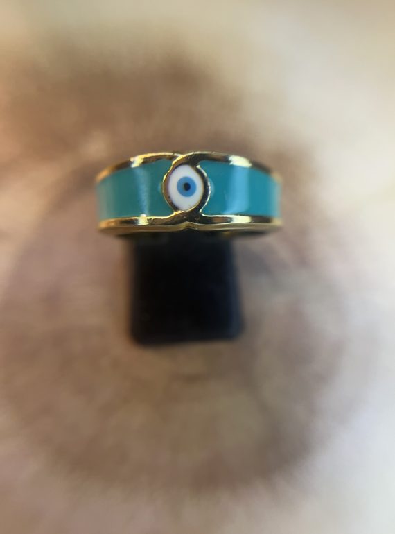 ✨ UShine.gr: Ατσάλινο statement δαχτυλίδι με τυρκουάζ σμάλτο & μάτι (χρυσό) No 1333