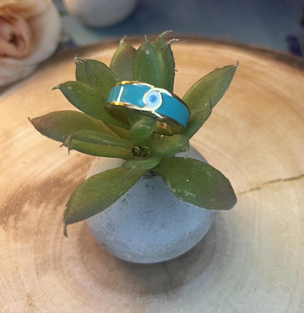 ✨ UShine.gr: Ατσάλινο statement δαχτυλίδι με τυρκουάζ σμάλτο & μάτι (χρυσό) No 1333