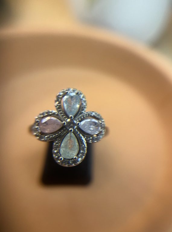 ✨ UShine.gr: Ατσάλινο statement δαχτυλίδι με γαλάζιο-ροζ-πράσινο-λευκό σμάλτο (ασημί) No 1334