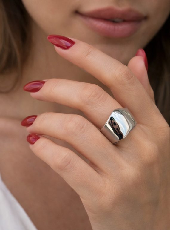 ✨ UShine.gr: Ατσάλινο statement δαχτυλίδι wide band (Ασημί) No 1338