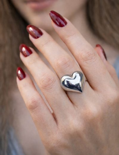 ✨ UShine.gr: Ατσάλινο statement δαχτυλίδι καρδιά με γυαλιστερό φινίρισμα No 1352