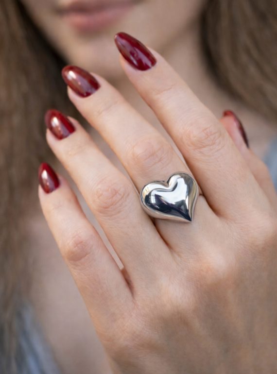 ✨ UShine.gr: Ατσάλινο statement δαχτυλίδι καρδιά με γυαλιστερό φινίρισμα No 1352