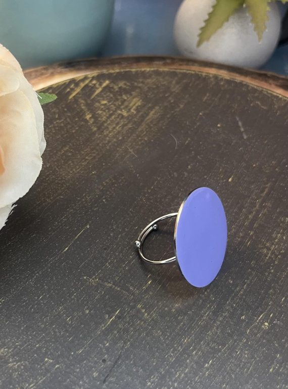 ✨ UShine.gr: Ατσάλινο statement δαχτυλίδι οβάλ με glossy επιφάνεια (λιλά) No 1353