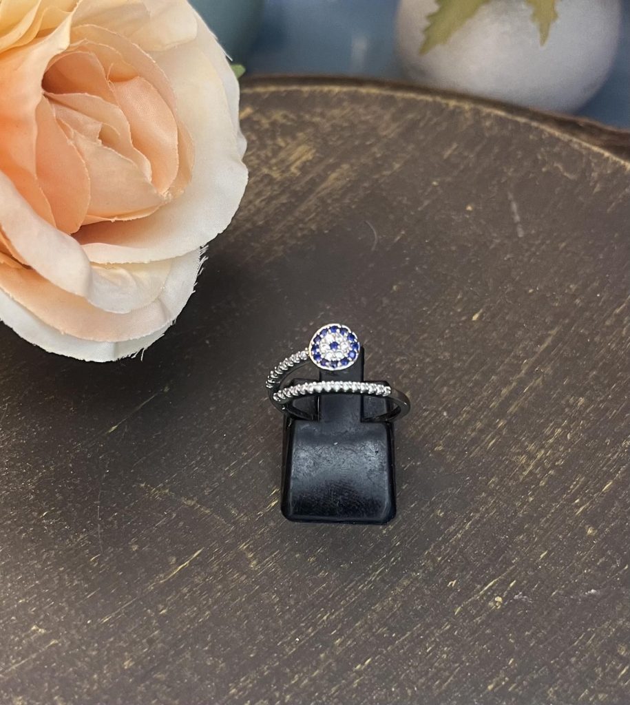 ✨ UShine.gr: Ατσάλινο statement δαχτυλίδι “μάτι” με διπλή λεπτή γάμπα (ασημί) No 1354