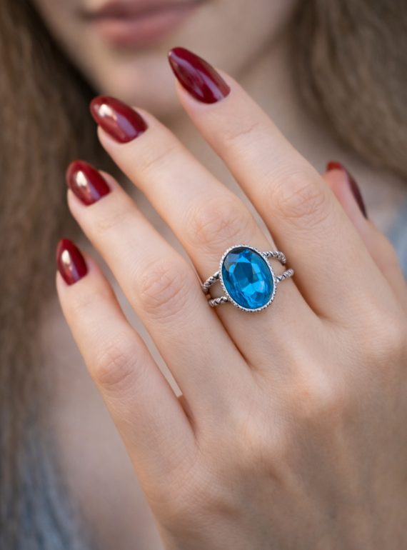 ✨ UShine.gr: Χειροποίητο statement δαχτυλίδι οβάλ με τιρκουάζ κρύσταλλο No 7038