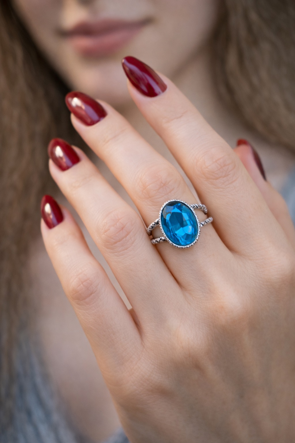 ✨ UShine.gr: Χειροποίητο statement δαχτυλίδι οβάλ με τιρκουάζ κρύσταλλο No 7038