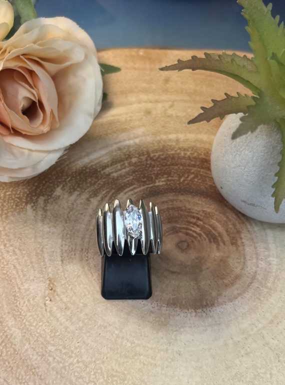 ✨ UShine.gr: Χειροποίητο Ατσάλινο statement δαχτυλίδι wide band με marquise κρύσταλλο (ασημί) No 7037