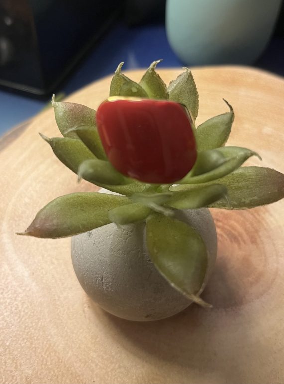 ✨ UShine.gr: Ατσάλινο statement δαχτυλίδι με κόκκινο σμάλτο (ασημί) No 1368