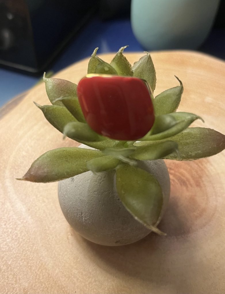 ✨ UShine.gr: Ατσάλινο statement δαχτυλίδι με κόκκινο σμάλτο (ασημί) No 1368