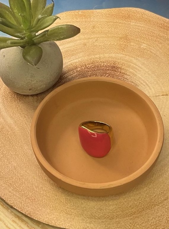 ✨ UShine.gr: Ατσάλινο statement δαχτυλίδι με κόκκινο σμάλτο (ασημί) No 1368