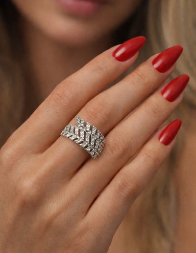 ✨ UShine.gr: Ατσάλινο statement δαχτυλίδι φύλλο με κρυστάλλινες λεπτομέρειες (ασημί) No 1370