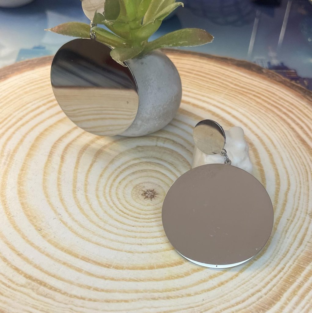 ✨ UShine.gr: Ατσάλινα statement σκουλαρίκια Mirror Circles (ασημί) No 1371