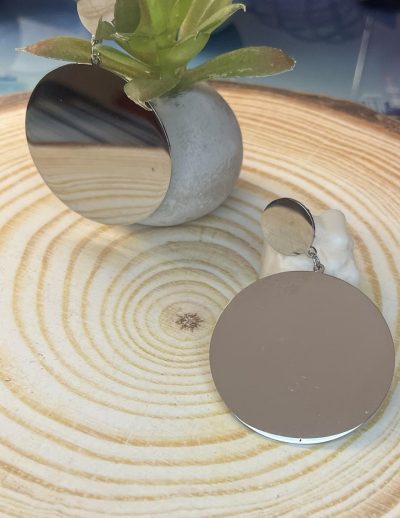 ✨ UShine.gr: Ατσάλινα statement σκουλαρίκια Mirror Circles (ασημί) No 1371