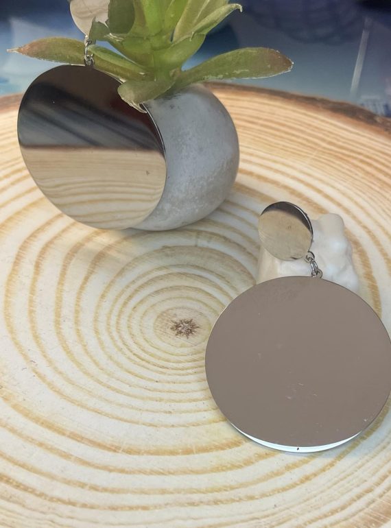 ✨ UShine.gr: Ατσάλινα statement σκουλαρίκια Mirror Circles (ασημί) No 1371