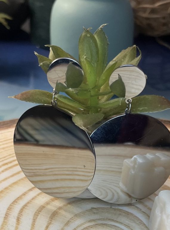 ✨ UShine.gr: Ατσάλινα statement σκουλαρίκια Mirror Circles (ασημί) No 1371