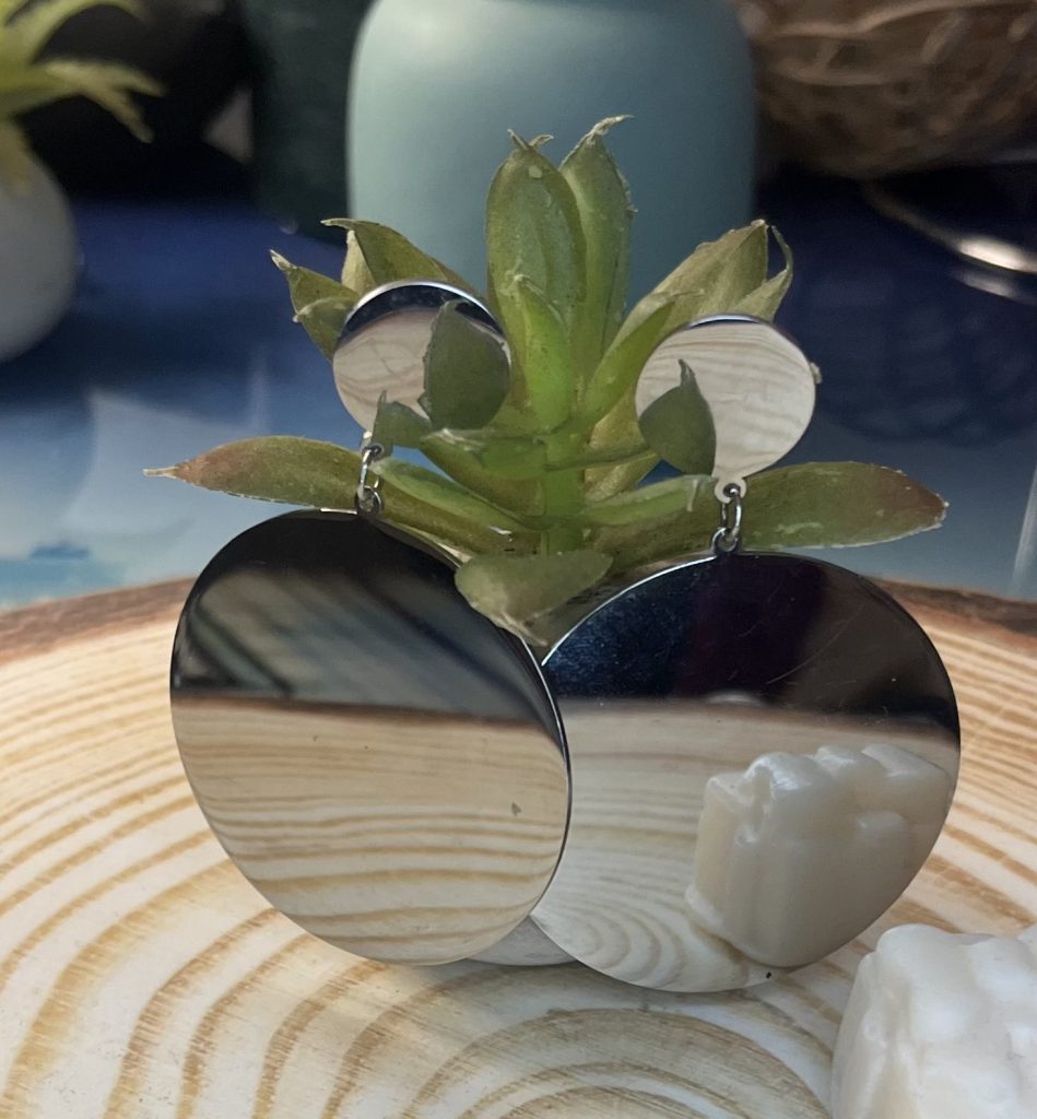 ✨ UShine.gr: Ατσάλινα statement σκουλαρίκια Mirror Circles (ασημί) No 1371