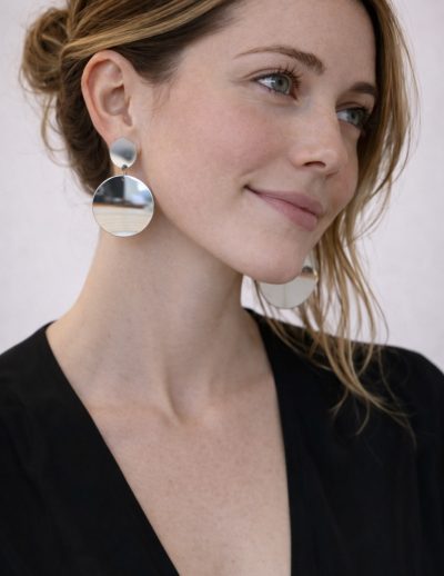 ✨ UShine.gr: Ατσάλινα statement σκουλαρίκια Mirror Circles (ασημί) No 1371