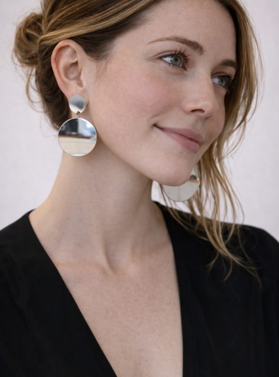 ✨ UShine.gr: Ατσάλινα statement σκουλαρίκια Mirror Circles (ασημί) No 1371