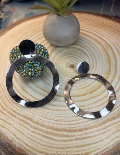 ✨ UShine.gr: Ατσάλινα σκουλαρίκια κρίκοι hammered (ασημί) No 1373