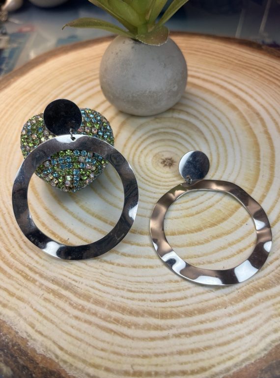 ✨ UShine.gr: Ατσάλινα σκουλαρίκια κρίκοι hammered (ασημί) No 1373