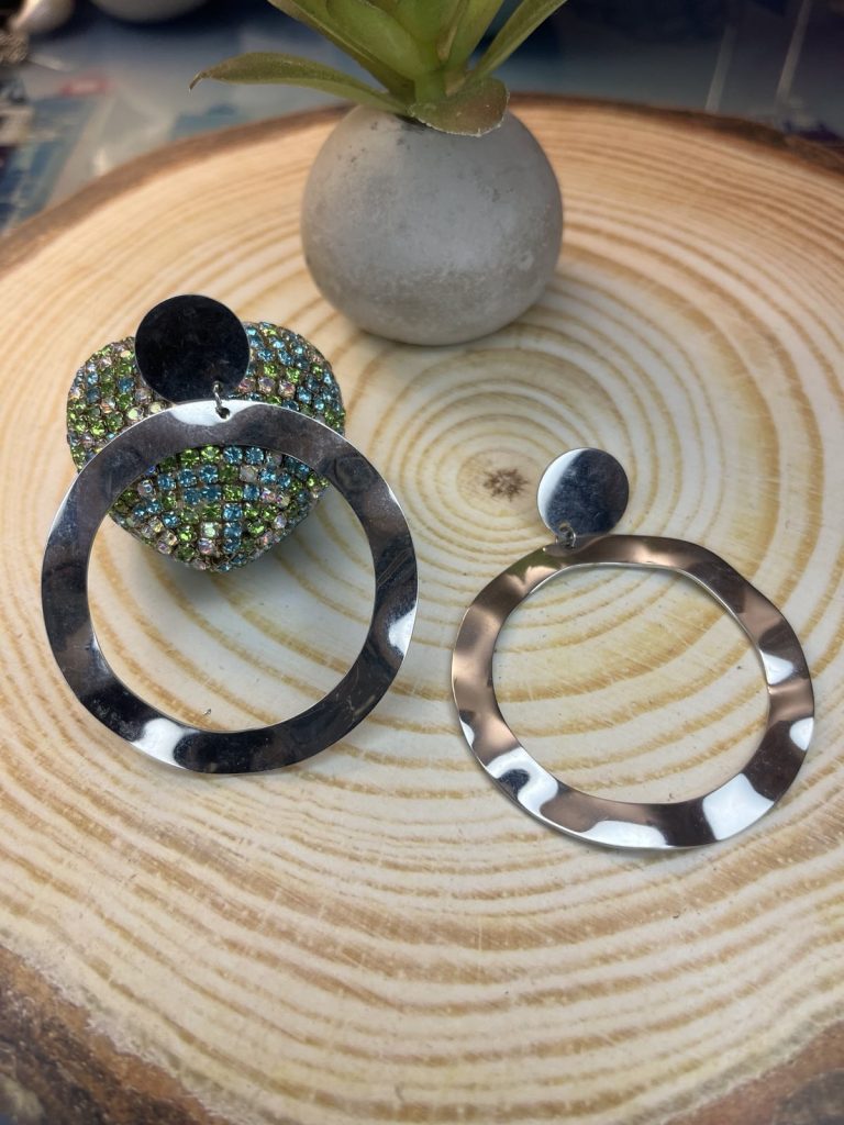 ✨ UShine.gr: Ατσάλινα σκουλαρίκια κρίκοι hammered (ασημί) No 1373