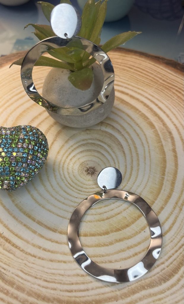 ✨ UShine.gr: Ατσάλινα σκουλαρίκια κρίκοι hammered (ασημί) No 1373