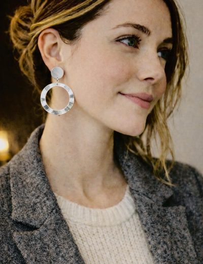 ✨ UShine.gr: Ατσάλινα σκουλαρίκια κρίκοι hammered (ασημί) No 1373